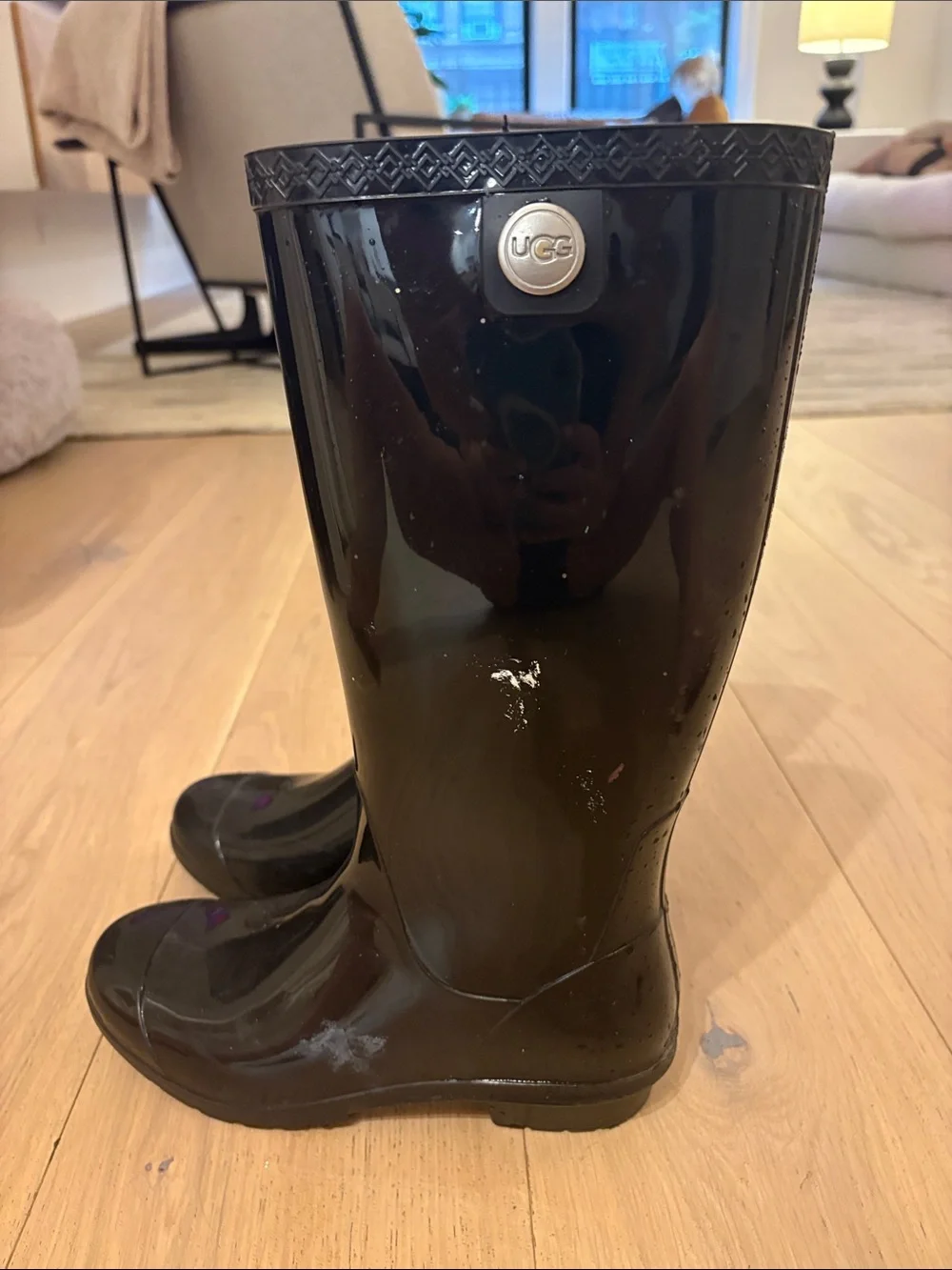 UGG Glossy Black Knee-High Rain Boots